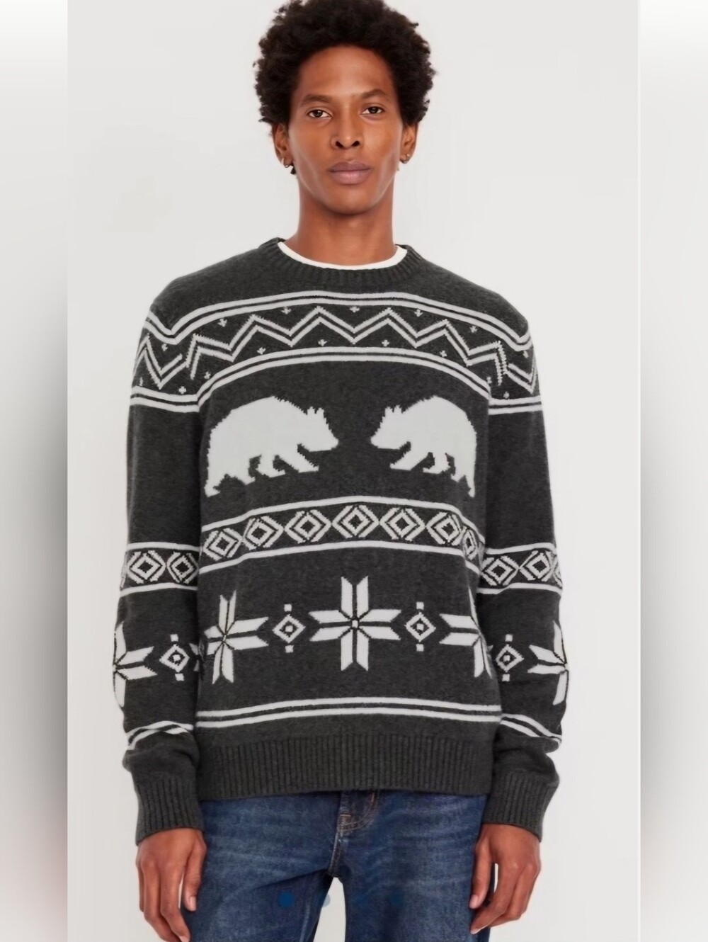 Old Navy Black and White Bear Pattern Crewneck Sweater